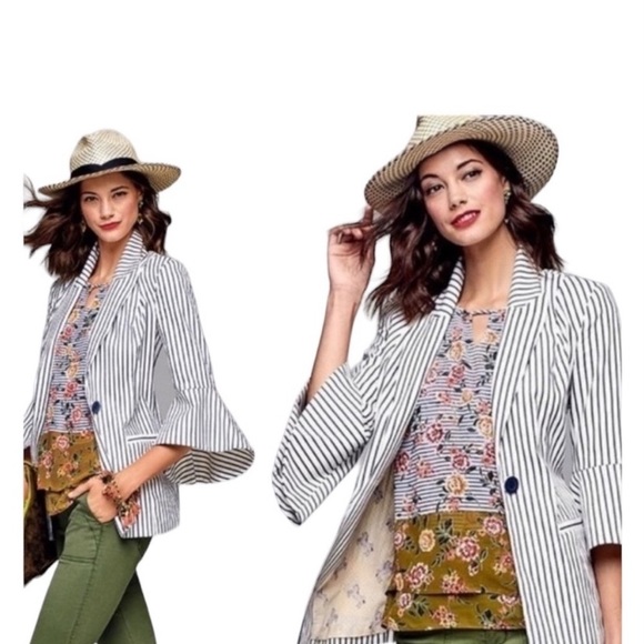 CAbi Jackets & Blazers - Cabi single botton stripes blazer with bell sleeves size 10